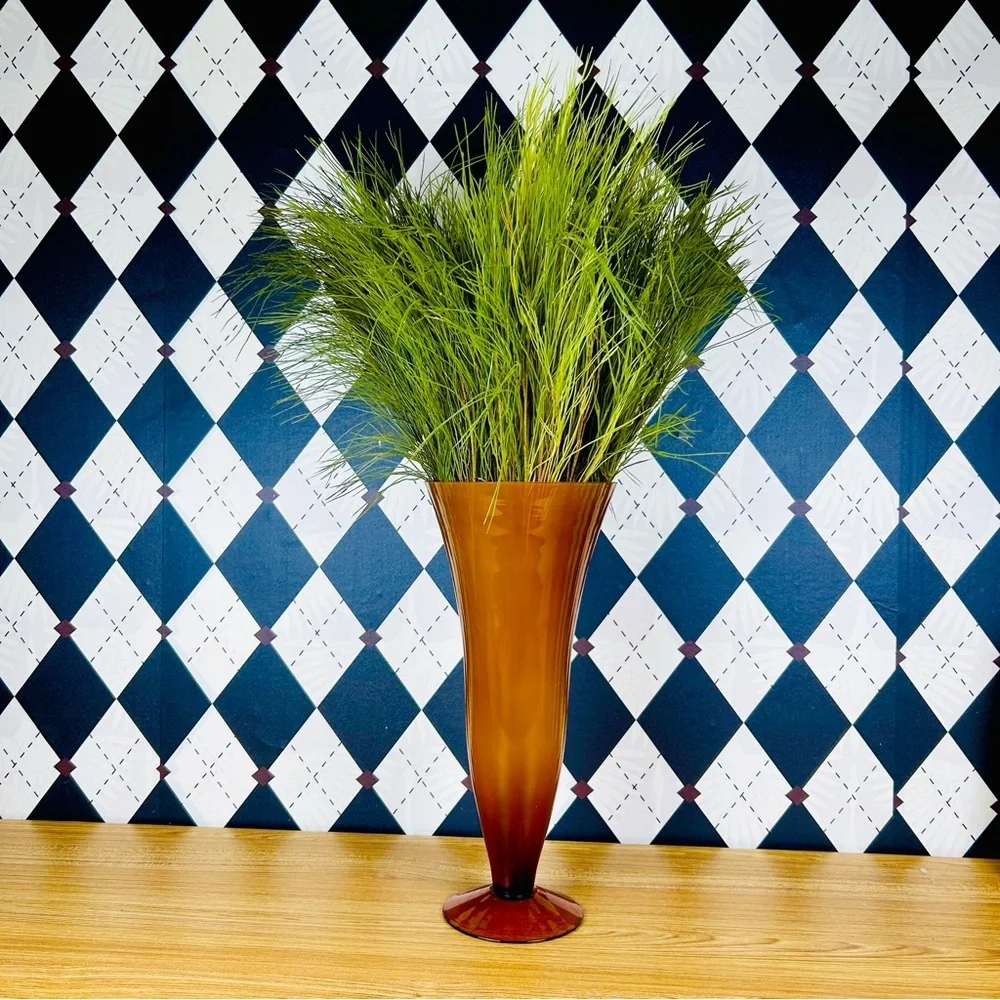 Large 15”‎ Vase Elegant Brown Glass Vase with Artificial Grass
